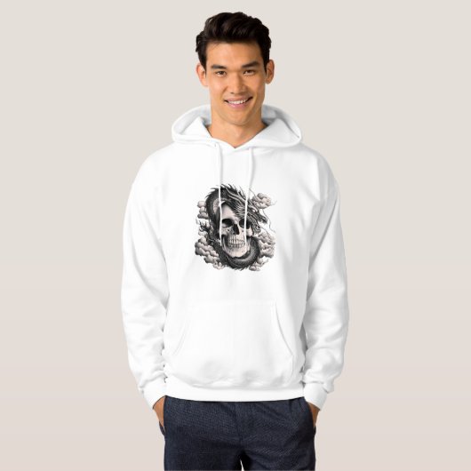 A skull with a Chinese dragon in black and white Hoodie (Vorne ganz)