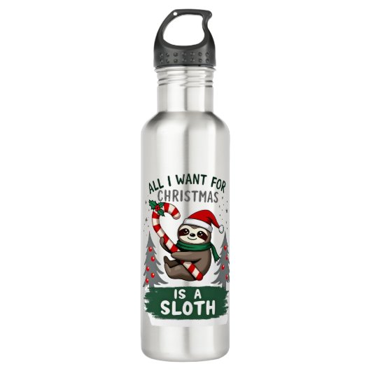 A Sloth For Christmas. Cute, Christmas Sloth With  Edelstahlflasche (Vorderseite)