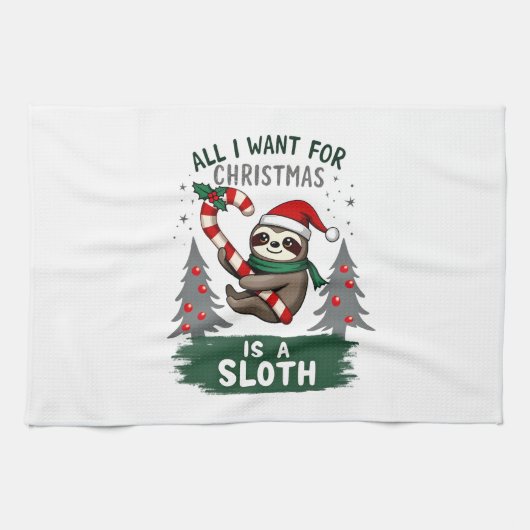 A Sloth For Christmas. Cute, Christmas Sloth With Geschirrtuch (Horizontal)