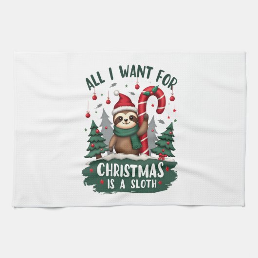 A Sloth For Christmas. Cute, Christmas Sloth With Geschirrtuch (Horizontal)