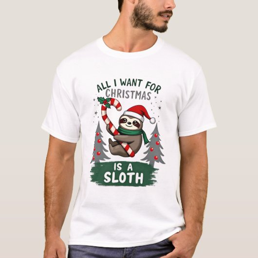 A Sloth For Christmas. Cute, Christmas Sloth With T-Shirt (Vorderseite)