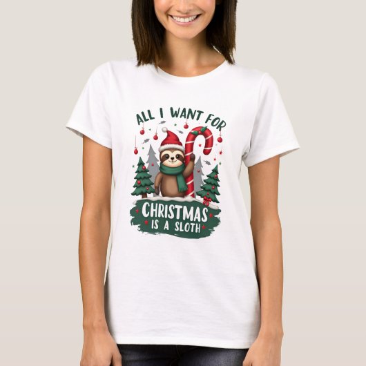 A Sloth For Christmas. Cute, Christmas Sloth With T-Shirt (Vorderseite)