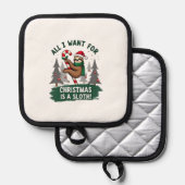 A Sloth For Christmas. Cute, Christmas Sloth With  Topflappen (Vorderseite/Rückseite)