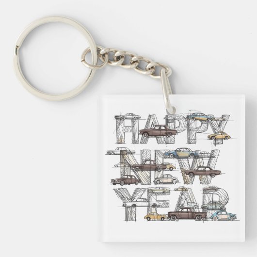 a smart happy new year design for cars lovers schlüsselanhänger (Vorderseite)