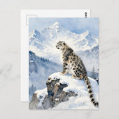 A Snow Leopard on a Snowy Mountain Peak Postkarte (Vorne/Hinten)