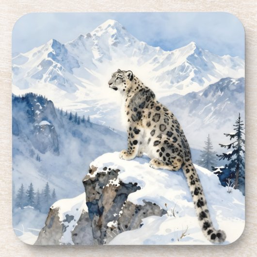 A Snow Leopard on Snowy Peak Getränkeuntersetzer (Vorderseite)