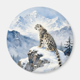 A Snow Leopard on Snowy Peak Magnet