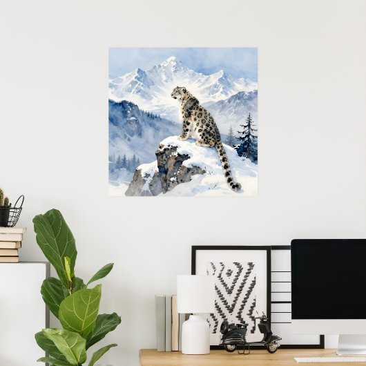 A Snow Leopard on Snowy Peak Poster (Heimbüro)