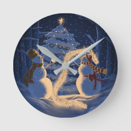 A Snowman Christmas Runde Wanduhr