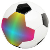A soccer ball with a rainbow gradient pattern (Dreiviertel)