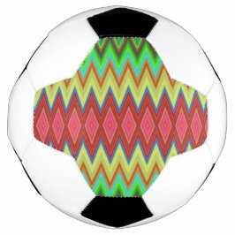 A soccer ball with vibrant, multicolored chevron 