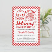 A Special Delivery is on the way Baby Invitation Einladung (Stehend Vorderseite)