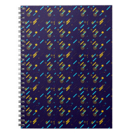 A spiral notebook with a dark blue cover  notizblock