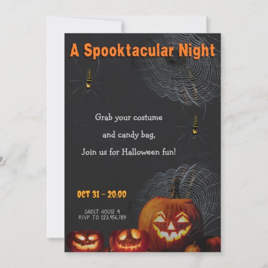 A Spooktacular Night | Pumpkins & Spider Halloween Einladung (Vorderseite)