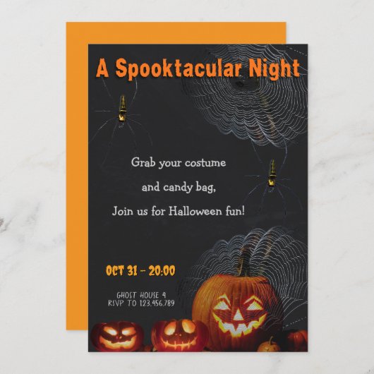 A Spooktacular Night | Pumpkins & Spider Halloween Einladung (Vorne/Hinten)