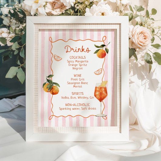 A Spritz Older Hand Drawn Drinks Menu Poster