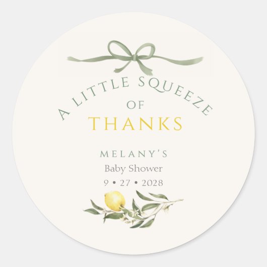A Squeeze of Thanks Lemon Citrus Baby Shower Runder Aufkleber (Vorderseite)