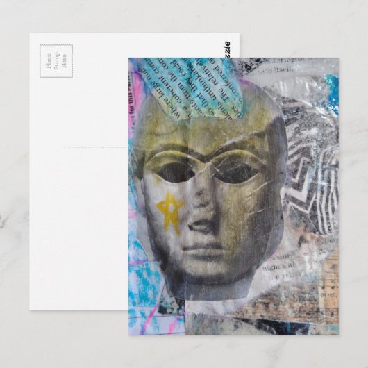 A stone face Abstract Mixed Media Collage Postkarte (Vorne/Hinten)