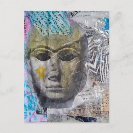 A stone face Abstract Mixed Media Collage Postkarte (Vorderseite)