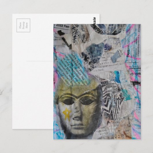 A stone face Abstract Mixed Media Collage Postkarte (Vorne/Hinten)