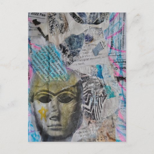 A stone face Abstract Mixed Media Collage Postkarte (Vorderseite)