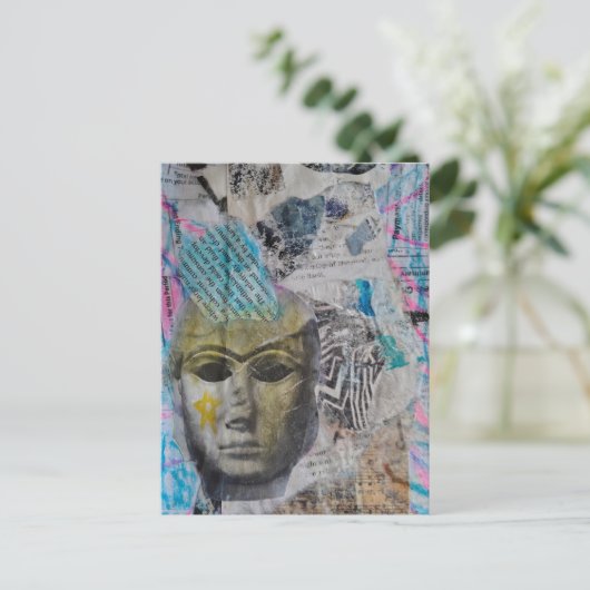 A stone face Abstract Mixed Media Collage Postkarte (Stehend Vorderseite)