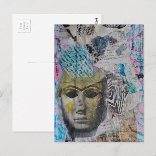 A stone face Abstract Mixed Media Collage Postkarte (Vorne/Hinten)