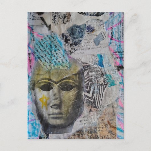 A stone face Abstract Mixed Media Collage Postkarte (Vorderseite)