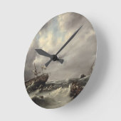 A Storm at Sea (Öl/Öl) Runde Wanduhr (Winkel)