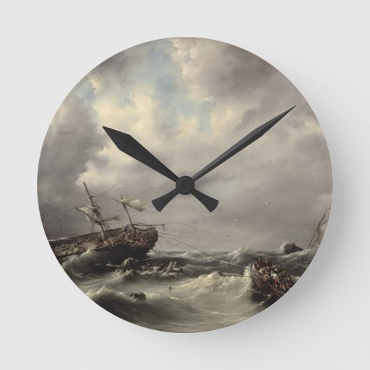 A Storm at Sea (Öl/Öl) Runde Wanduhr (Vorderseite)