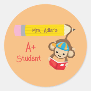 A+ StudentIn individualisierbare Affenlesebuch Runder Aufkleber