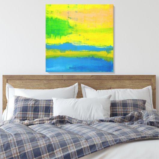 "A SUNNY DAY" Gelbe blaue Abstrakte Kunst Leinwanddruck (Insitu (Schlafzimmer))