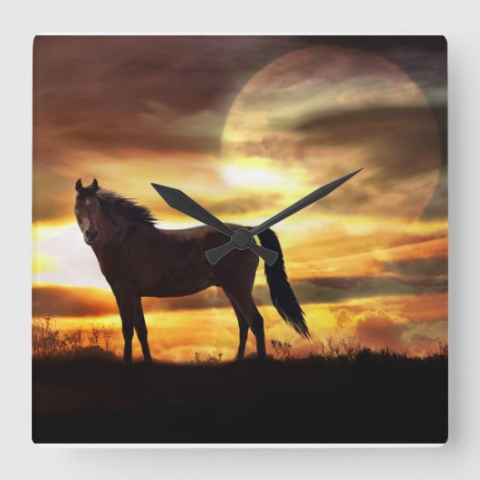 A surreal horse and moon clock quadratische wanduhr (Vorderseite)