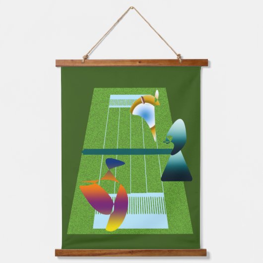 A Surreal Tennis Match Wandteppich Mit Holzrahmen (Vorderseite)