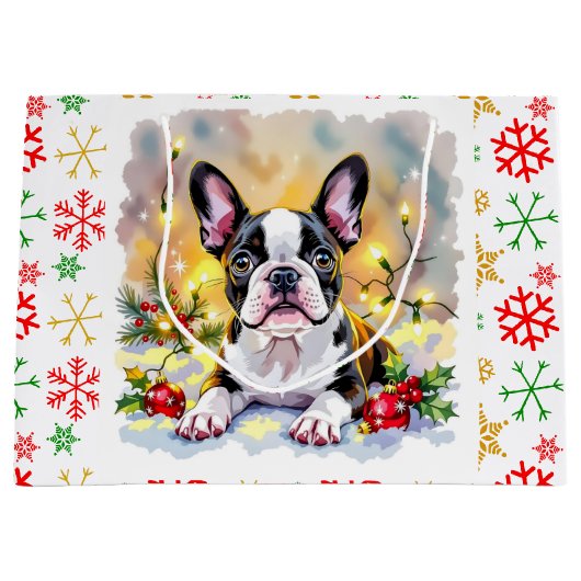 A Sweet Boston Terrier Christmas Große Geschenktüte (Vorderseite)