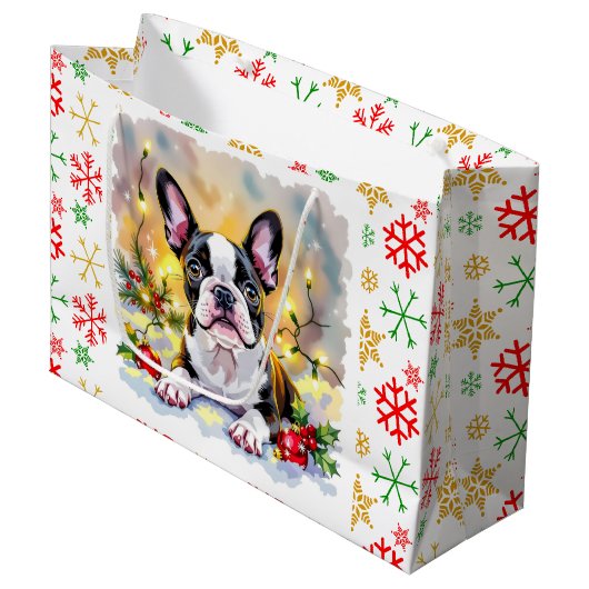A Sweet Boston Terrier Christmas Große Geschenktüte (Vorderseite Schrägansicht)