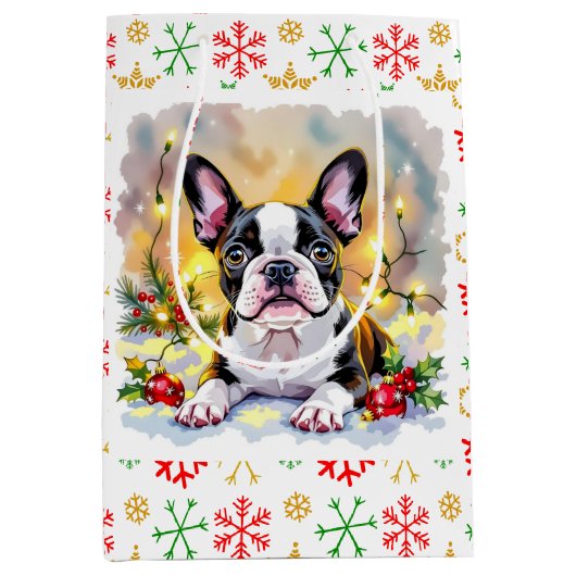 A Sweet Boston Terrier Christmas Mittlere Geschenktüte (Vorderseite)