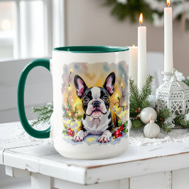 A Sweet Boston Terrier Christmas Tasse
