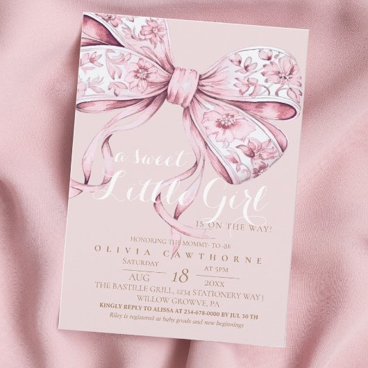 A Sweet Girl Pink Bow Baby Shower Invitation Einladung