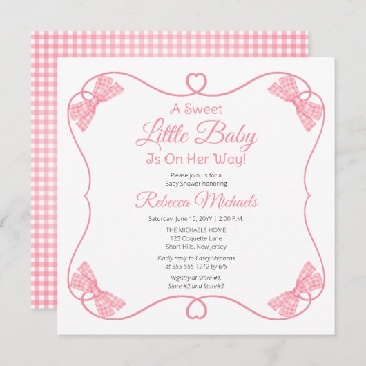A Sweet Little Baby Pink Bows Girl Baby Shower Einladung (Vorne/Hinten)