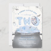 A Sweet Little Boo Is Turning Two Blue Birthday Einladung (Vorderseite)