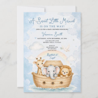 A Sweet Little Miracle Cute Noah's Ark Baby Shower Einladung