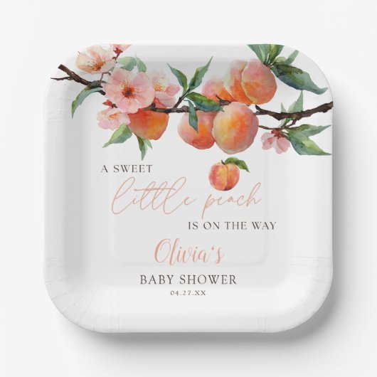 A Sweet Little Peach Baby Shower Pappteller (Vorderseite)