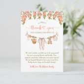 A Sweet Little Peach Clothesline Baby Shower Dankeskarte (Stehend Vorderseite)