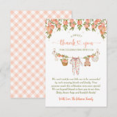 A Sweet Little Peach Clothesline Baby Shower Dankeskarte (Vorne/Hinten)