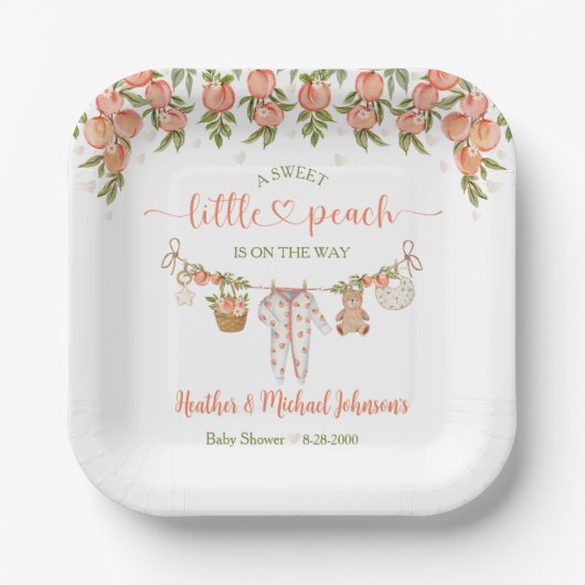A Sweet Little Peach Clothesline Baby Shower Pappteller (Vorderseite)