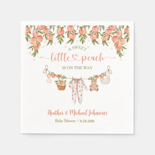 A Sweet Little Peach Clothesline Baby Shower Serviette (Vorderseite)