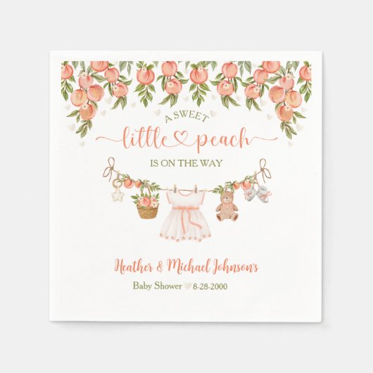 A Sweet Little Peach Clothesline Girl Baby Shower Serviette (Vorderseite)