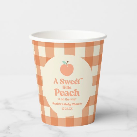 A Sweet Little Peach Fruit Pink Orange Baby Shower Pappbecher (Vorderseite)