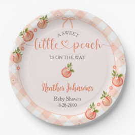 A Sweet Little Peach Gingham Baby Shower Pappteller